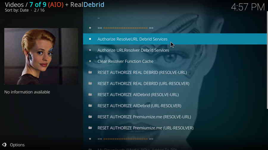 Select Authorize ResolveURL Debrid Services