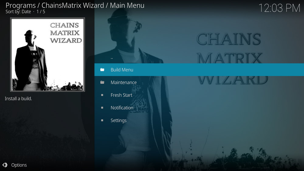 Go to Chains Matrix Wizard builds menu