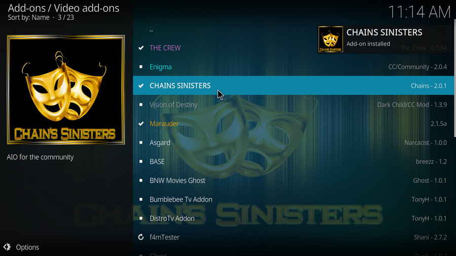 Chains Sinisters addon installed