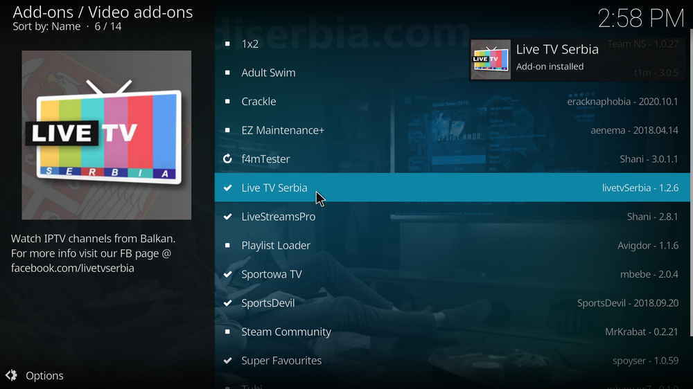 Live TV Serbiaaddon installed