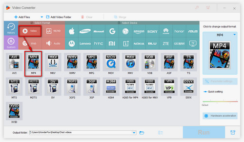 Select MP4 as Output Format