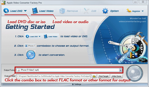 Load video,audio or DVD to convert it to flac