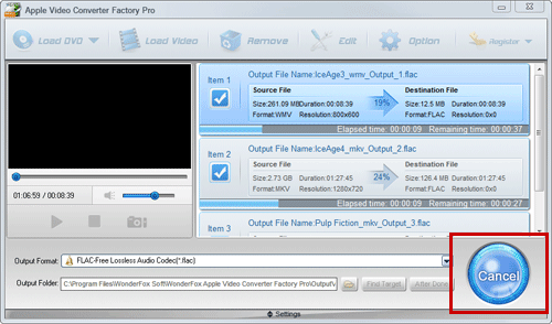 start conversion file to flac
