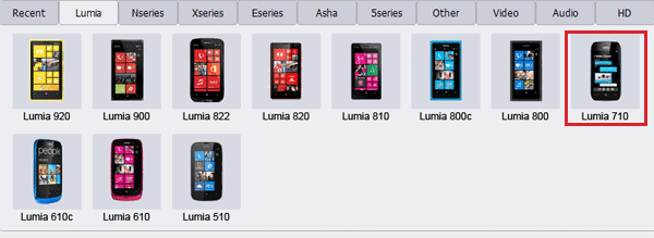 Choose Lumia 710 for output format