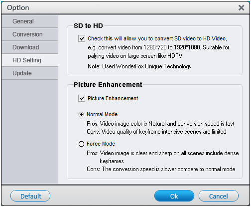 HD Option Settings