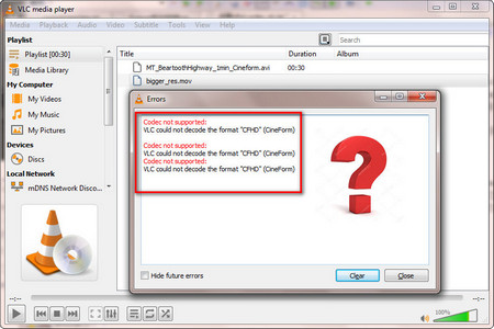 Trouble in VLC CFHD Error