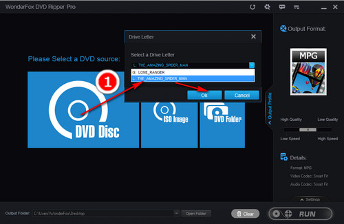 Choose Drive Letter and Import DVD Source
