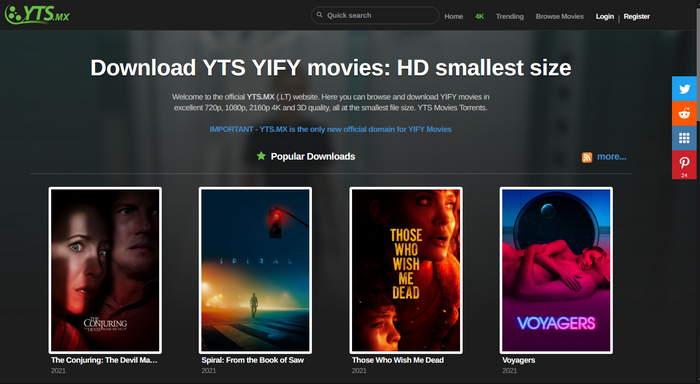 Search and browse YIFY movies torrent downloads