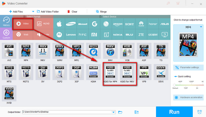 Choose the output format for H264 H265 Conversion