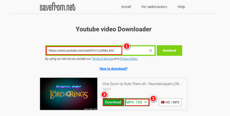 Download YouTube film via Savefrom 