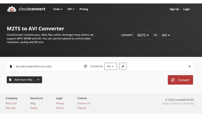 CloudConvert Convert M2TS