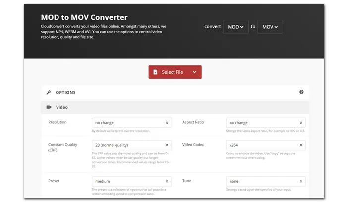 Convert MOD to MOV Online