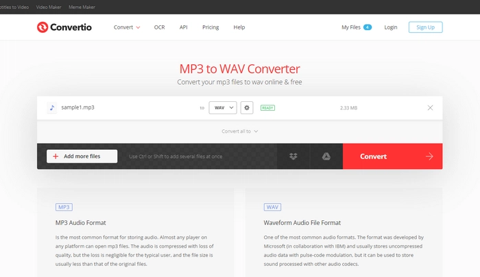 Convert MP3 to WAV with Convertio