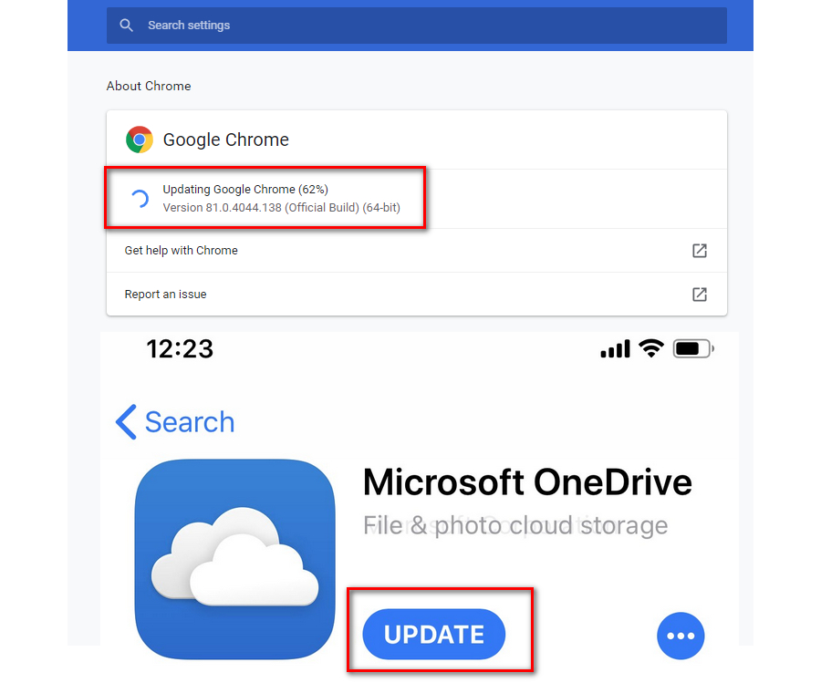 Update Browser & OneDrive APP