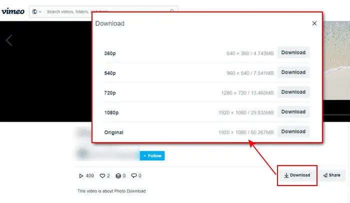 Built-in Vimeo to MP4 Downloader