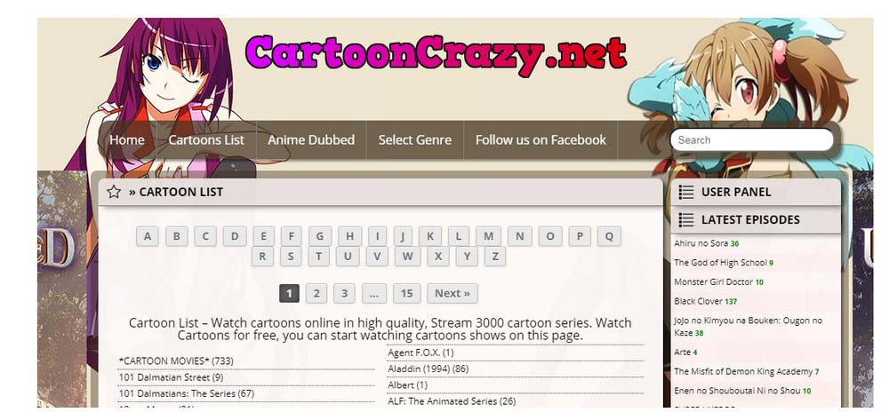 Cartoon list on CartoonCrazy 