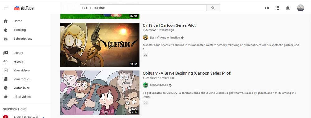 YouTube cartoon library