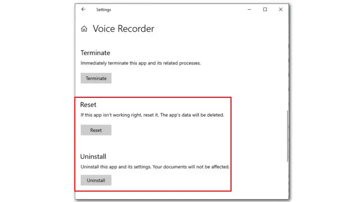 Uninstall the Voice Recorder
