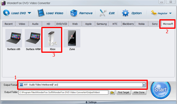 choose "XBox" format for output