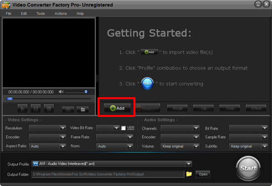 Load target video to Video Converter Factory Pro