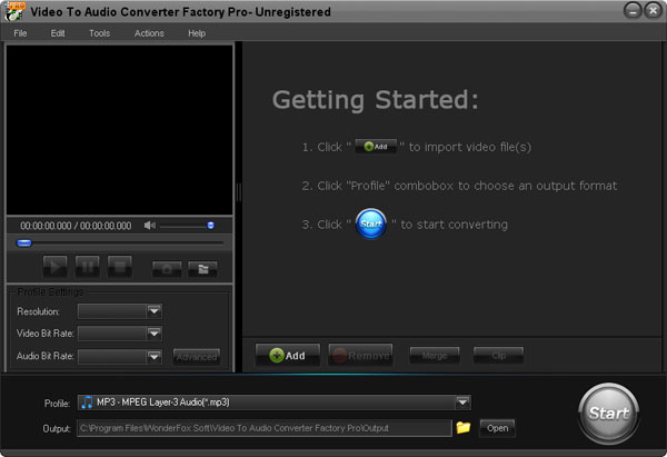Screenshot of Video to Audio Converter