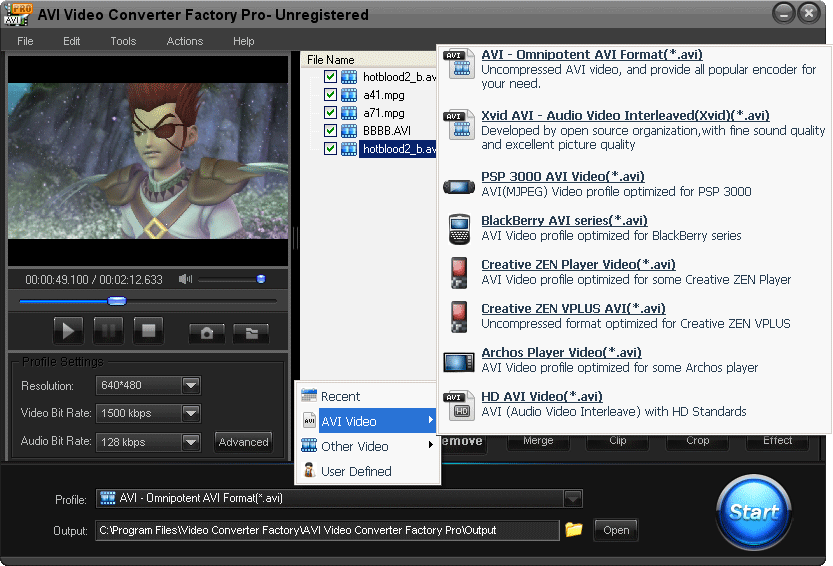 AVI Video Converter Factory Pro screenshot