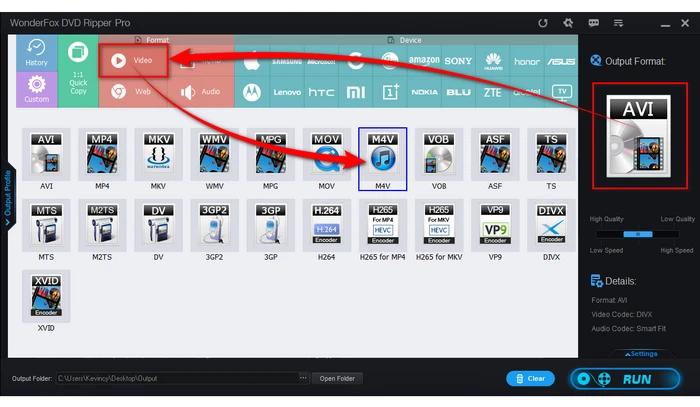 Choose M4V Profile