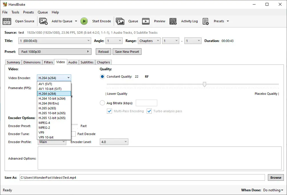 Convert AVI to MP4 with HandBrake