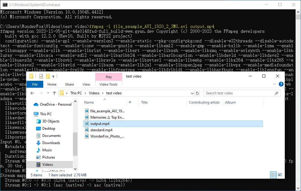 Convert AVI to MP4 with FFmpeg
