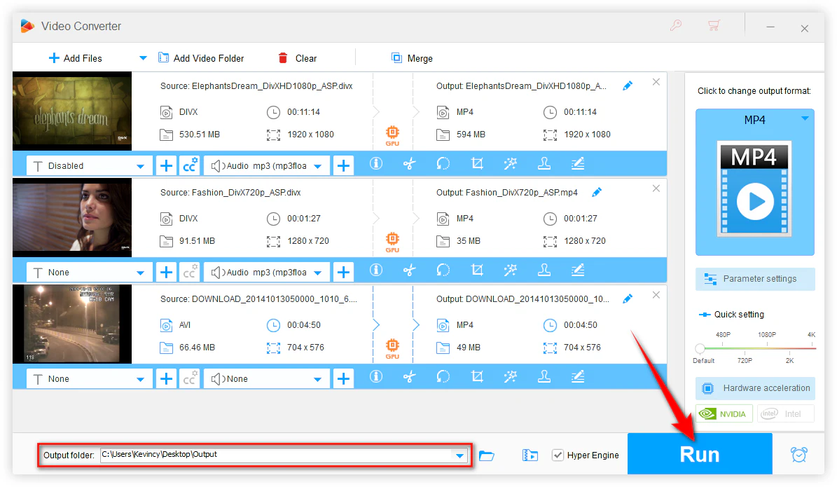 Start DivX video conversion
