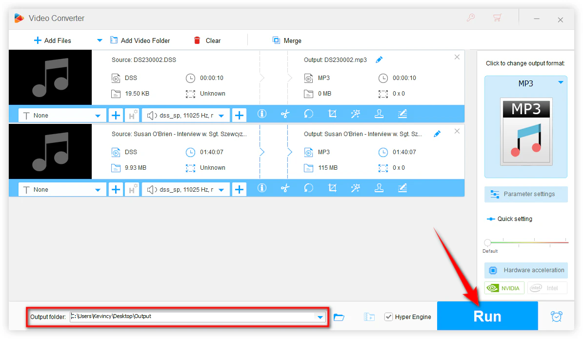 Start the DSS Audio File Conversion