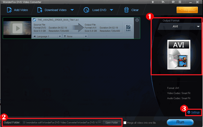 Select Output Format and Change Other Settings