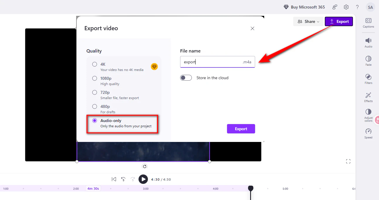 Clipchamp Export Audio-Only File
