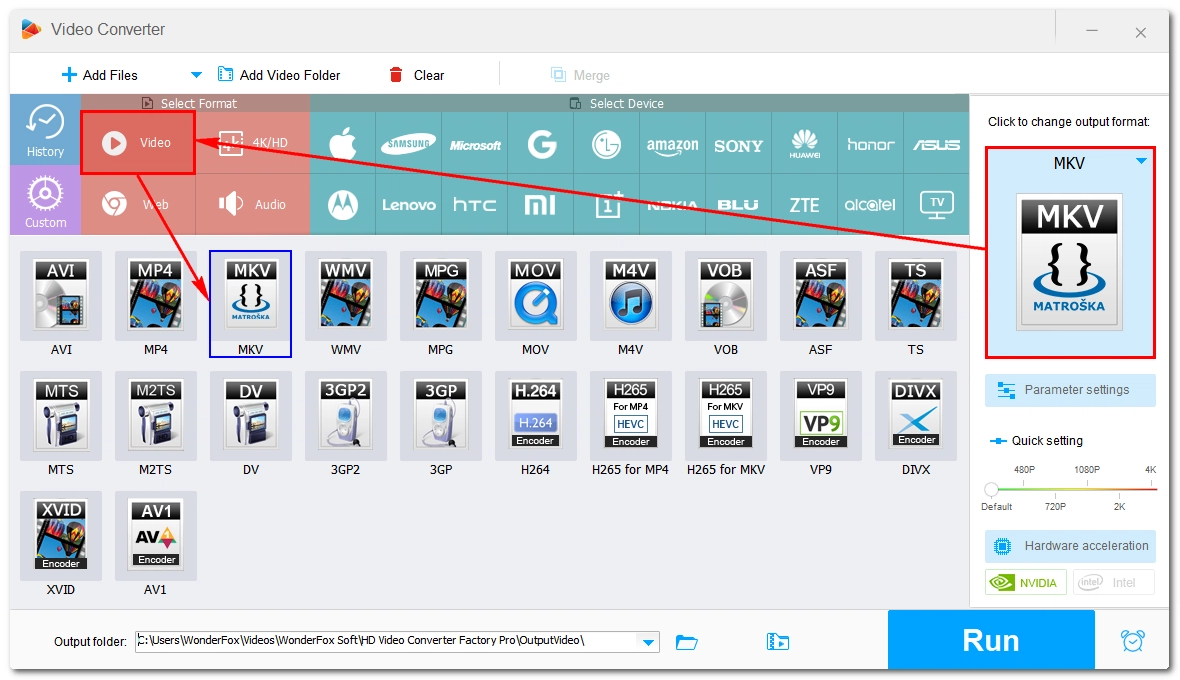 Select the output format in advance