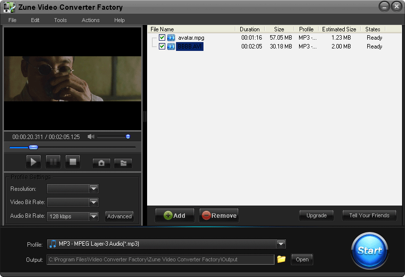 Free Zune Video Converter Factory screenshot