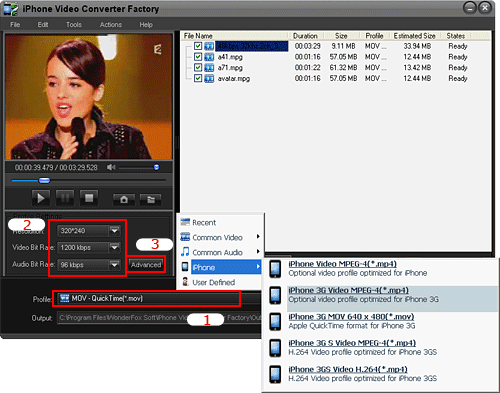 Choose output video profile