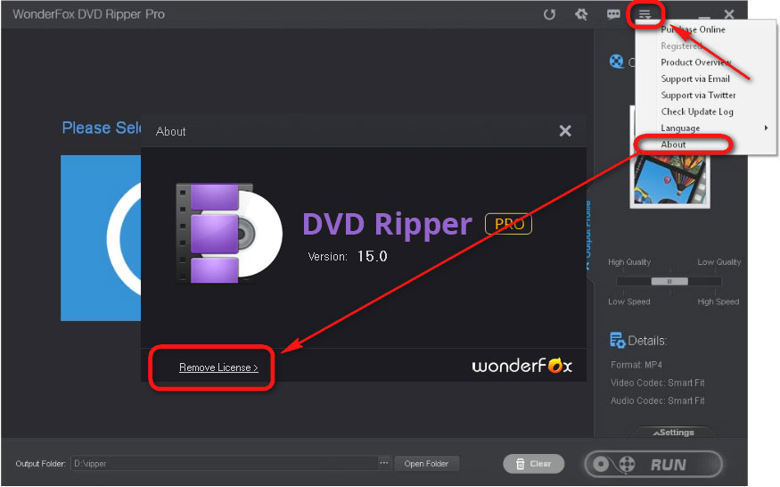 Remove license from WonderFox DVD Ripper Pro