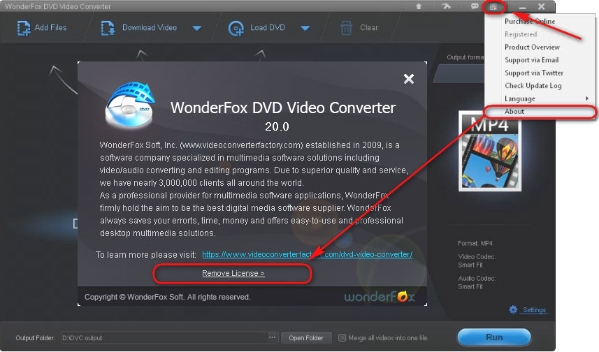 Remove license from WonderFox DVD Video Converter