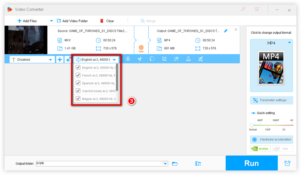 Select the audio tracks