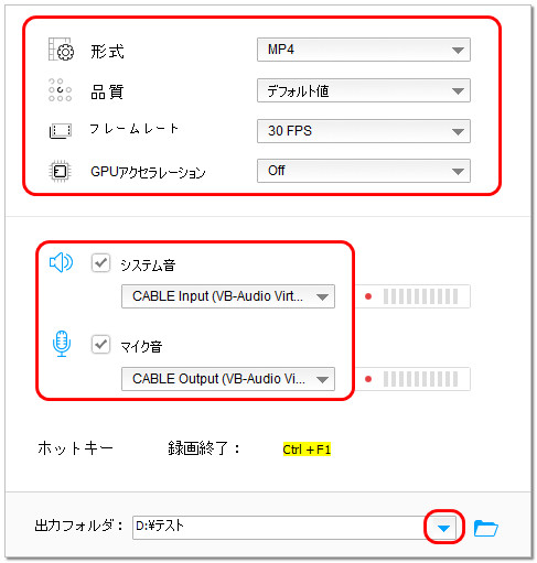 録画形式などを設定