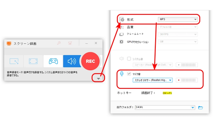 ナレーション音声の形式を設定