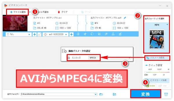 AVIからMPEG4に変換