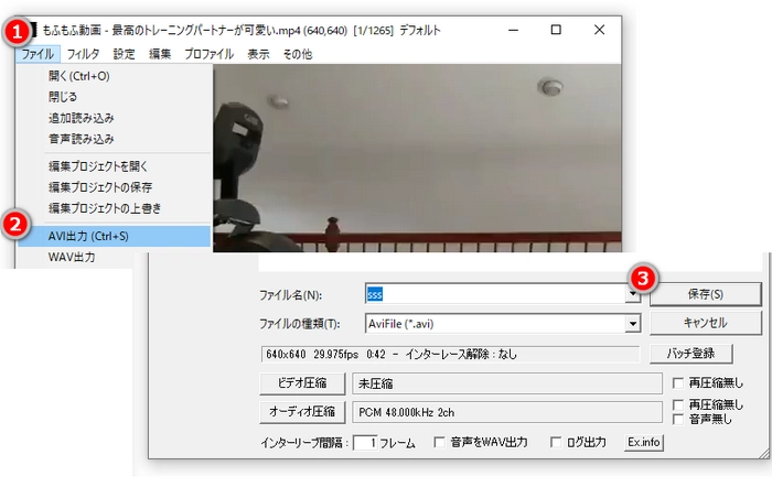 AviUtlで動画を出力 MP4に変換するために