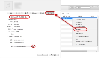 iTunesでAACに変換された音楽のファイル情報