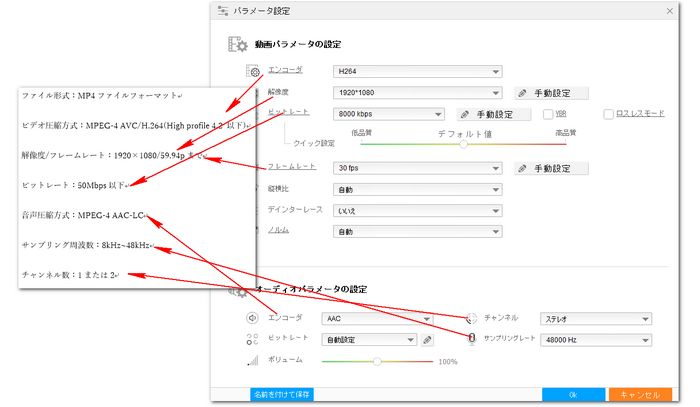 diga mp4 取り込み 変換 パラメータ設定