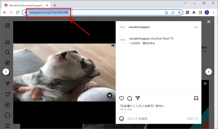 保存したいインスタ動画のURLをコピー