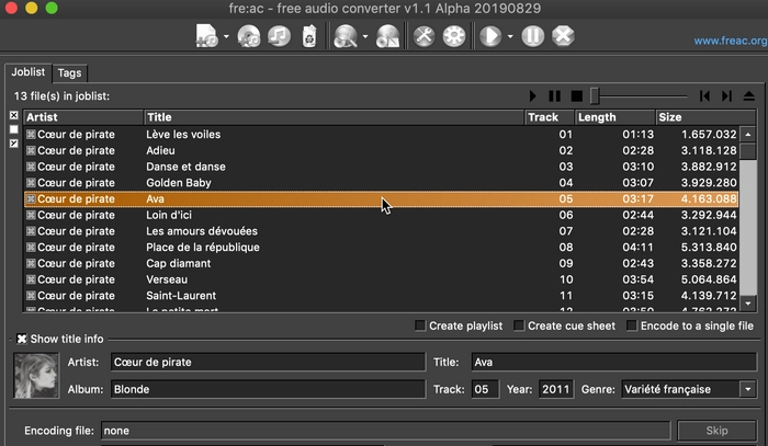 パソコンで音楽ファイルの形式を変更 fre:ac