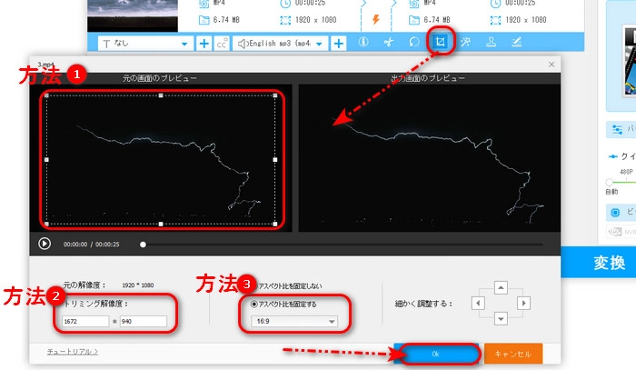 ステップ２．動画の画面の一部を切り取る