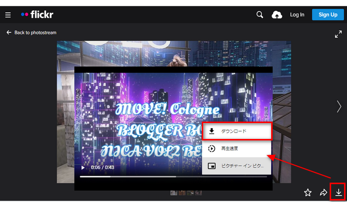 Flickr動画を直接ダウンロード