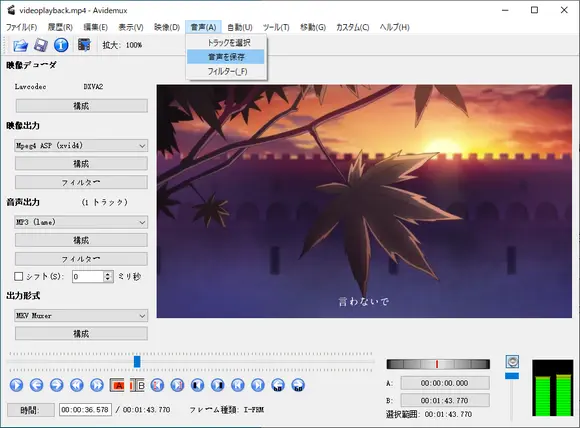 Avidemuxで動画を音声抽出